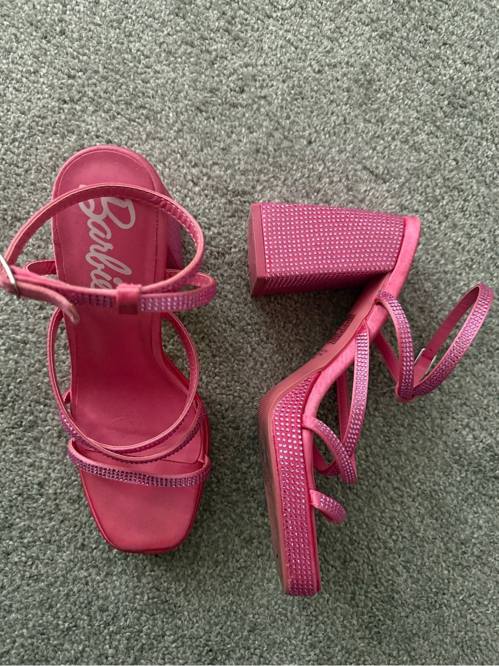 Barbie Hot Pink Crystal-Embellished Block Heel Sandals